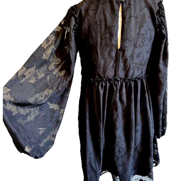 Black Babydoll Dress Lace Whimsigoth Floral Dark Fairy Grunge Witchy Romantic XS - Picture 2 of 16